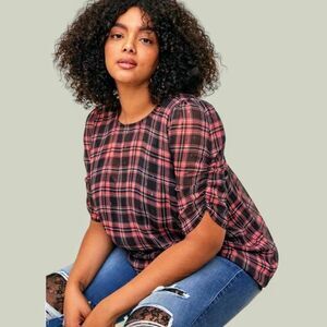 NEW TORRID Plus Size Chiffon Lurex Ruched Sleeve Blouse With Attached Cami